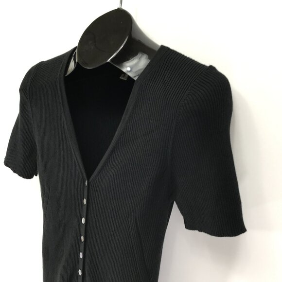 Moth by Anthropologie Rib Knit Button Up Top Women's Large Black Stretch Casual - Picture 3 of 9